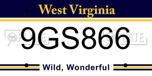 9GS866 West Virginia License Plate