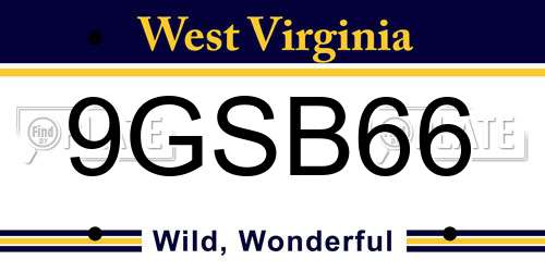 9GSB66 West Virginia License Plate