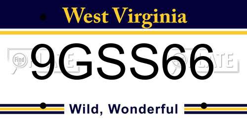 9GSS66 West Virginia License Plate