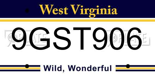 9GST906 West Virginia License Plate