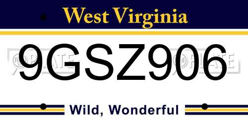 9GSZ906 West Virginia License Plate