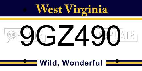 9GZ490 West Virginia License Plate