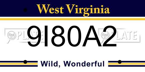 9I80A2 West Virginia License Plate