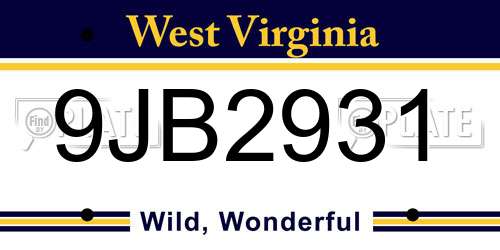 9JB2931 West Virginia License Plate