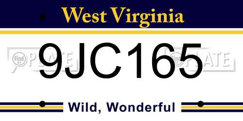 9JC165 West Virginia License Plate