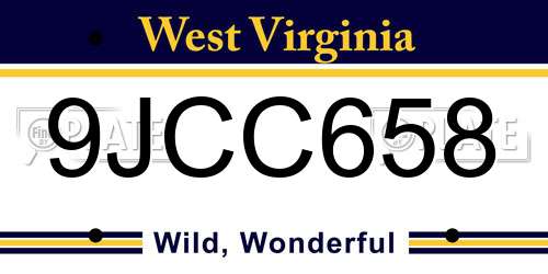 9JCC658 West Virginia License Plate