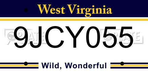 9JCY055 West Virginia License Plate