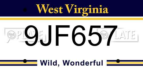 9JF657 West Virginia License Plate