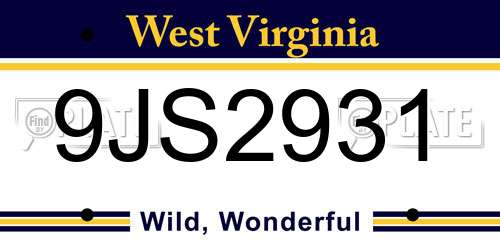 9JS2931 West Virginia License Plate