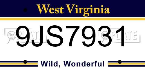 9JS7931 West Virginia License Plate