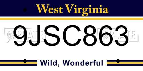 9JSC863 West Virginia License Plate