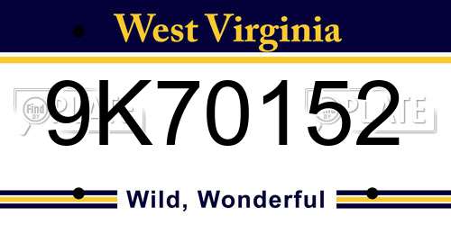 9K70152 West Virginia License Plate