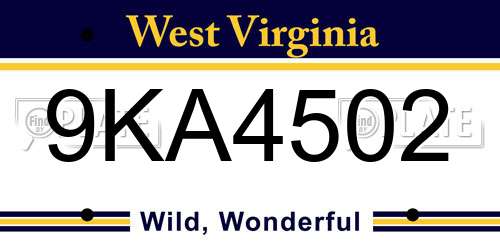 9KA4502 West Virginia License Plate