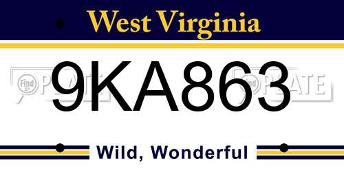9KA863 West Virginia License Plate