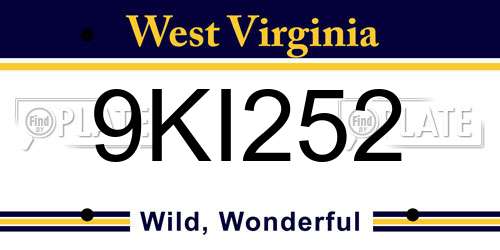 9KI252 West Virginia License Plate