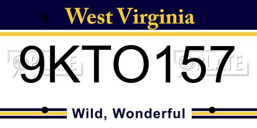 9KTO157 West Virginia License Plate