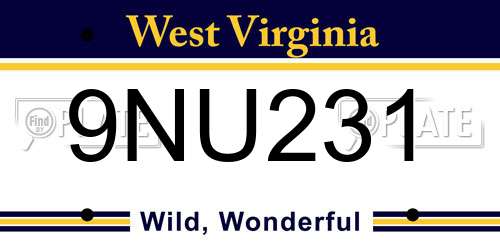 9NU231 West Virginia License Plate