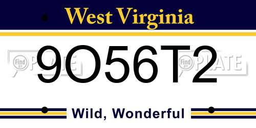 9O56T2 West Virginia License Plate