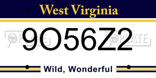 9O56Z2 West Virginia License Plate
