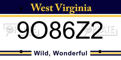 9O86Z2 West Virginia License Plate