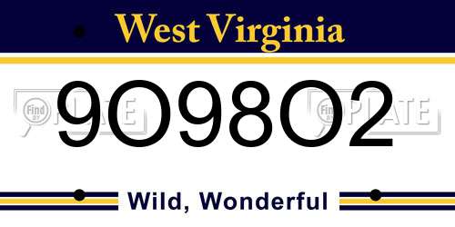 9O98O2 West Virginia License Plate