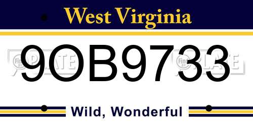 9OB9733 West Virginia License Plate
