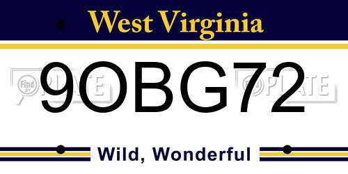 9OBG72 West Virginia License Plate