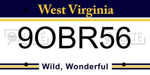 9OBR56 West Virginia License Plate