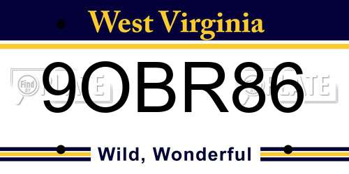 9OBR86 West Virginia License Plate