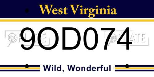 9OD074 West Virginia License Plate