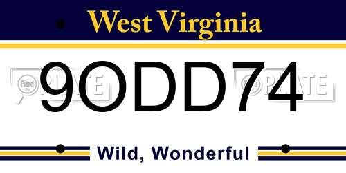 9ODD74 West Virginia License Plate