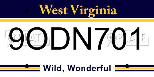 9ODN701 West Virginia License Plate