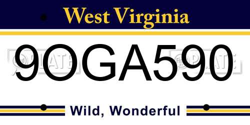 9OGA590 West Virginia License Plate