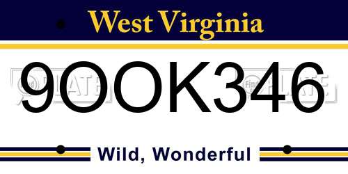 9OOK346 West Virginia License Plate
