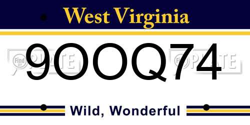 9OOQ74 West Virginia License Plate