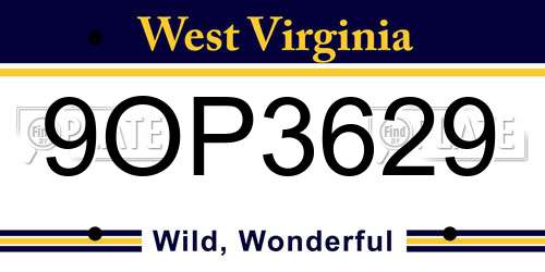 9OP3629 West Virginia License Plate