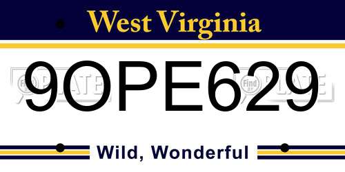 9OPE629 West Virginia License Plate