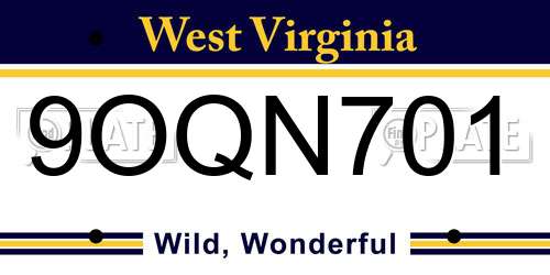 9OQN701 West Virginia License Plate