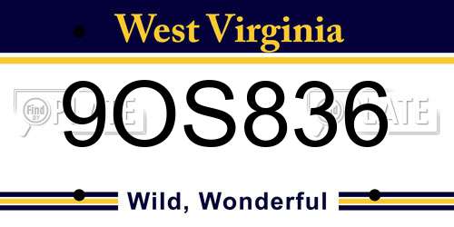 9OS836 West Virginia License Plate