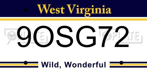 9OSG72 West Virginia License Plate