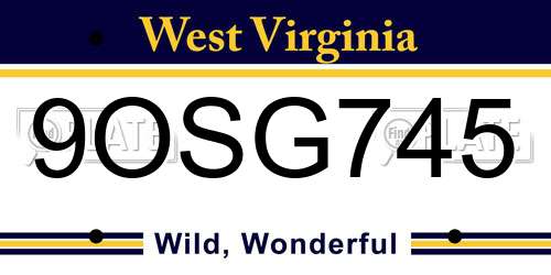 9OSG745 West Virginia License Plate