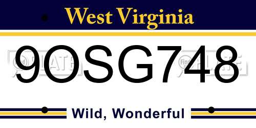 9OSG748 West Virginia License Plate