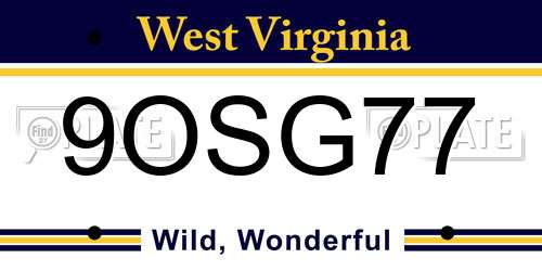 9OSG77 West Virginia License Plate