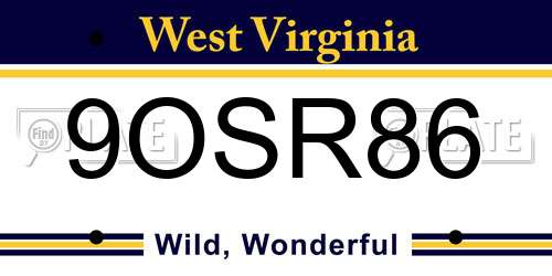 9OSR86 West Virginia License Plate