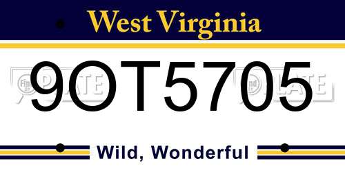 9OT5705 West Virginia License Plate
