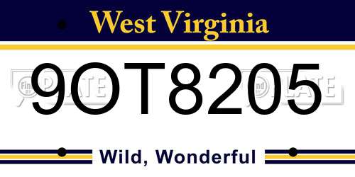 9OT8205 West Virginia License Plate