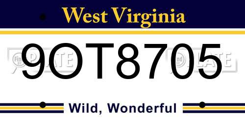9OT8705 West Virginia License Plate