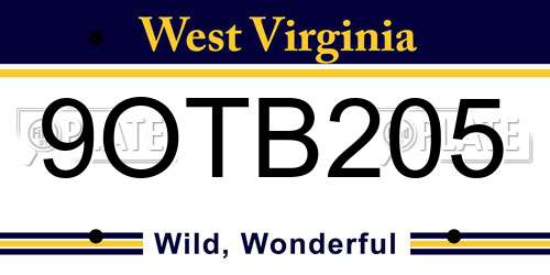 9OTB205 West Virginia License Plate