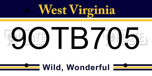 9OTB705 West Virginia License Plate