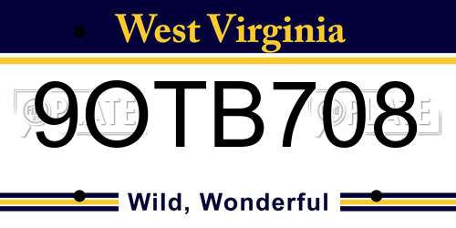 9OTB708 West Virginia License Plate